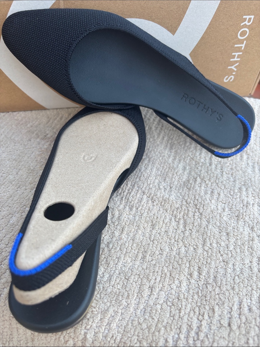 Rothy's Black Knit Pointed Slingback Flats with Blue Trim - Picture 4 of 5